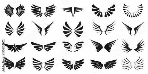 Collection of various black wing and feather shaped design elements