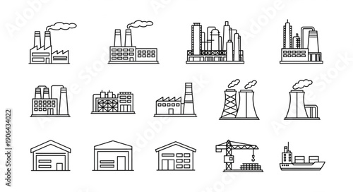 Collection of Industrial Factory and Building Icons.