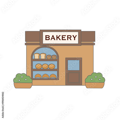 パン屋のイラスト　ベーカリー　アイコン　建物アセット　お店