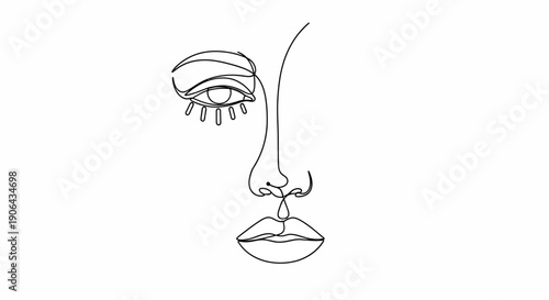 A minimalist line drawing of a woman's face showing eye and mouth.