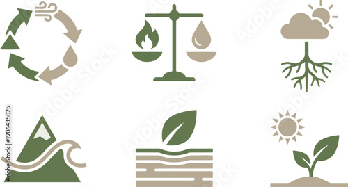 Earth Elements Geology and Ecological Balance Icon Set