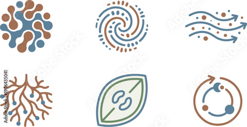Biology Microscopic Cells and Nature Particle Flow Icons