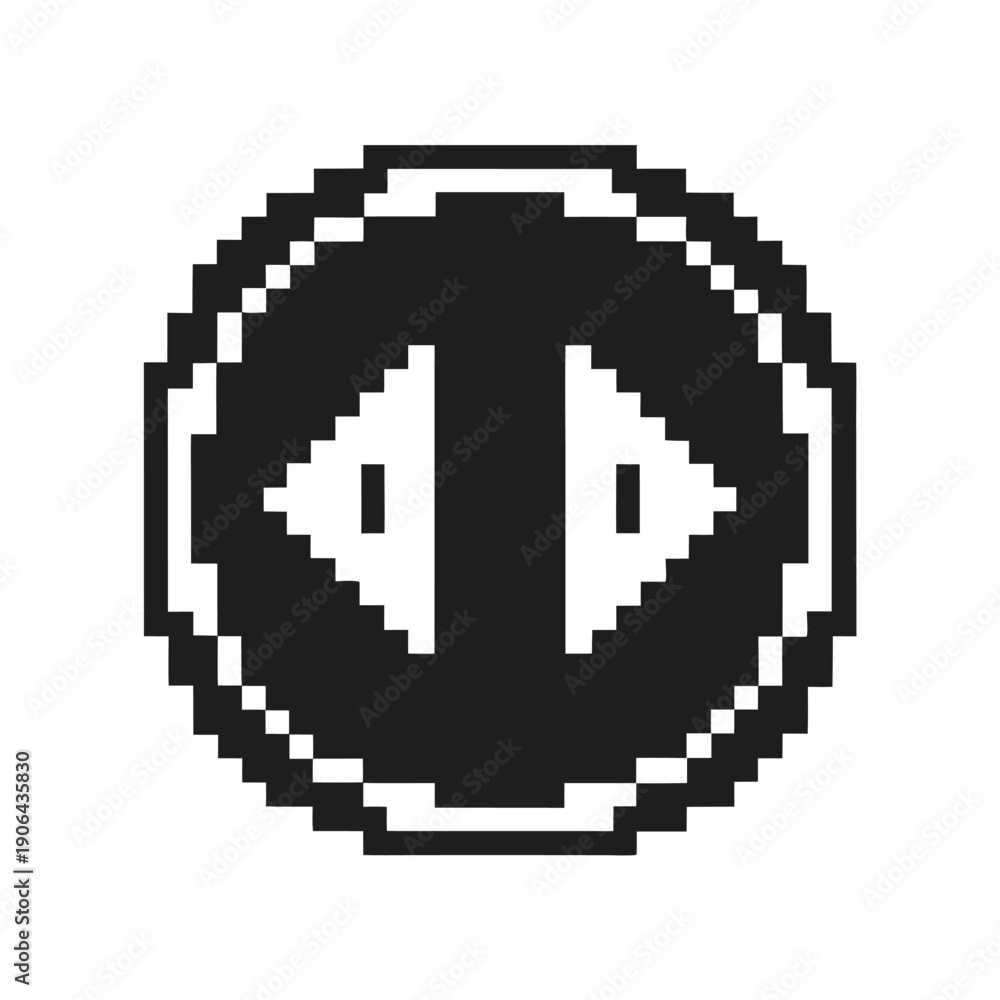 Obraz premium Minimalist Retro 8-Bit Play and Pause Symbols, Black and White Pixel Media Player Icons