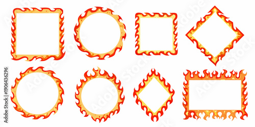 Fiery geometric shapes squares circles and diamonds with flame effects