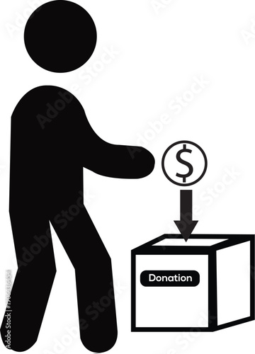 Person Donating Money to Charity Donation Box Icon Vector Illustration