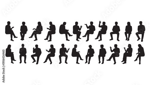 Silhouettes of seated people in varied postures