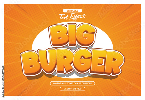 Big burger editable text effect with cartoon text style and with comic background