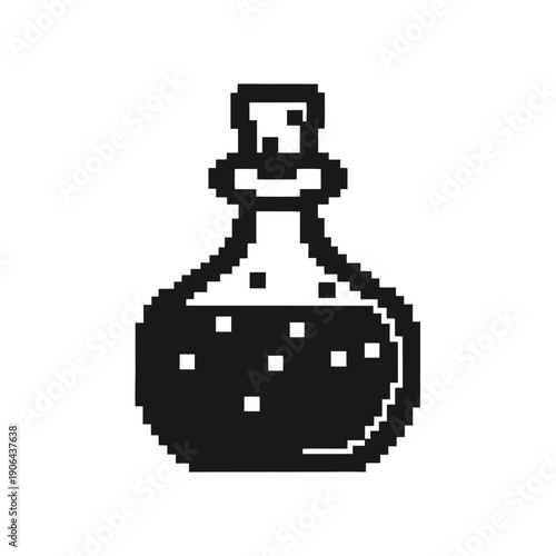 Wide Neck Potion Vial Silhouette Pixel Art for Video Game Item Design