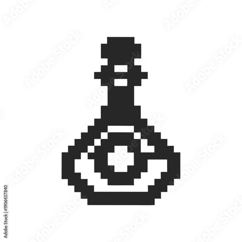 Black and White Pixel Style Potion Flask Silhouette for Fantasy Game Assets and Design