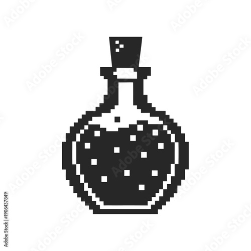 Simple Pixelated Alchemy Bottle Silhouette, Black and White Vector Illustration for Fantasy Games