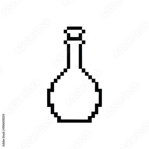 8-Bit Retro Gaming Potion Bottle Icon, Black Silhouette Vector Illustration for Developers