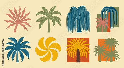 Vibrant palm trees and abstract designs on a cvbnm file type graphic