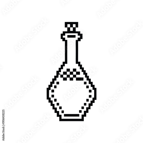 Pixel Art Potion Flask Silhouette in Black and White for RPG Game Assets and UI Components