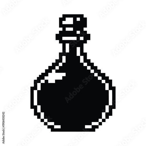 Minimalist Retro Potion Bottle Silhouette, Pixelated Vector Icon for RPG UI Design