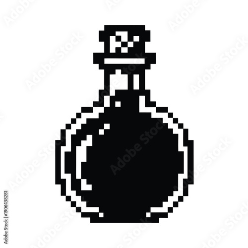 Retro 8-Bit Style Potion Flask Silhouette, Vector Illustration for Gaming UI and Assets
