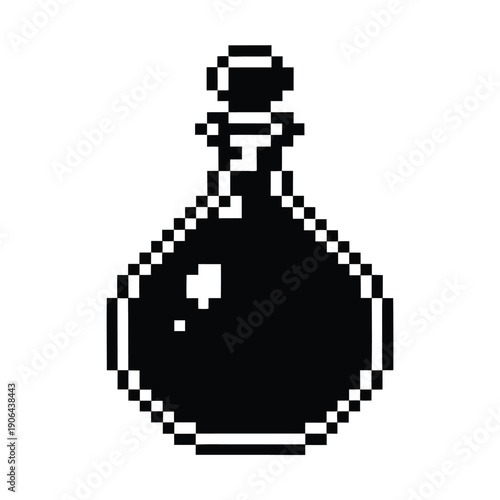 Digital Game Inventory Potion Bottle Silhouette, Pixel Art Vector Design for Fantasy RPG