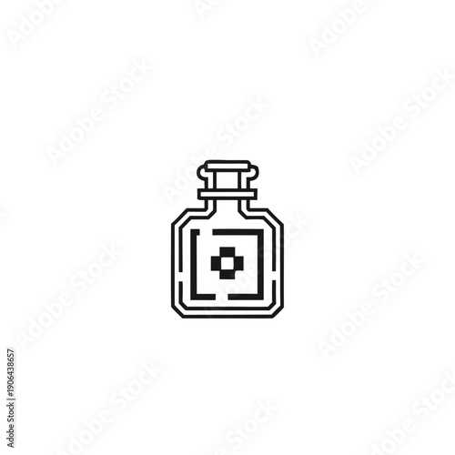 8-Bit Magic Potion Sprite, Black and White Silhouette Flask Icon for Game Design