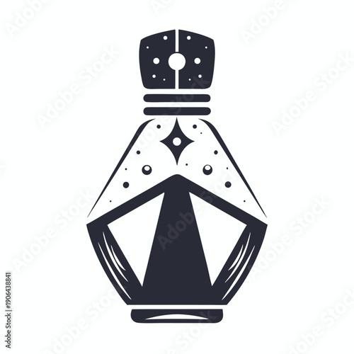 Black and White Pixel Art Magic Bottle, Simple Retro 8-Bit Elixir Flask Graphic