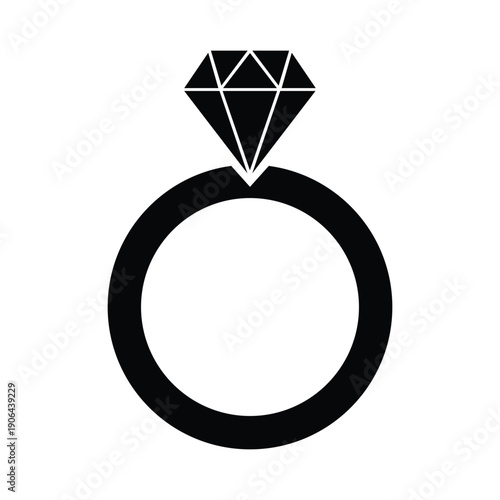 Black and white icon of a diamond engagement ring isolated on a white background. isolated on transparent background. ring vector