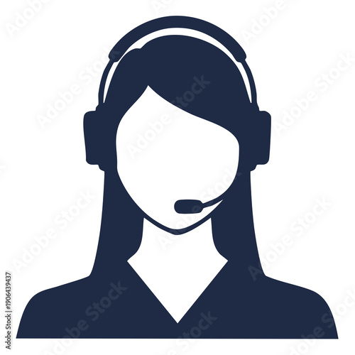 Female customer service representative wearing a headset illustration on a plain background from a front viewpoint