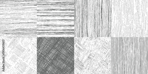 Six abstract grayscale patterns featuring horizontal vertical and cross hatched lines texture background