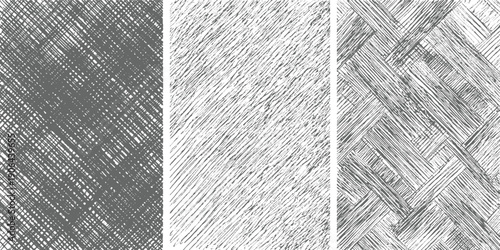 Three grey textured backgrounds with diagonal and woven line patterns white lines