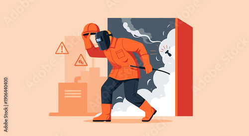 Welder Wearing Protective Gear Working on Construction Site.