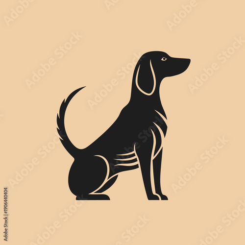 A black dog sitting in profile view on a solid background illustration