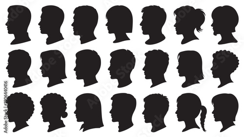 Silhouettes of diverse human head profiles, symbolizing identity and variation in appearance.