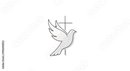 Dove flying with cross symbol in elegant minimalist design