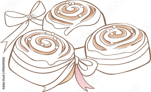 A round chocolate cake with cream and roses featuring a spiral swirl pattern design and colorful candy illustration texture