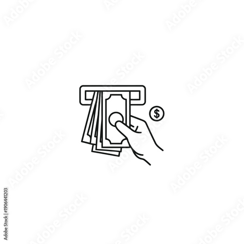 Person inserting cash into an automated teller machine at a bank