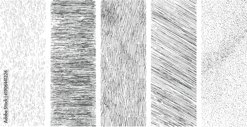 Five distinct grey textured patterns including vertical lines horizontal lines diagonal lines and scattered dots on white background