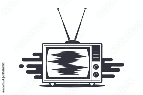 Classic Analog Television Silhouette Pixel Art Icon for Retro Media Design