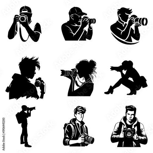 Photographer Silhouette Icon Set Vector