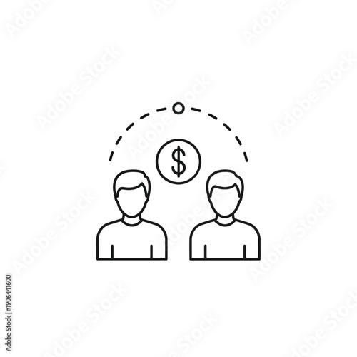 Two individuals exchanging money or resources with a dollar sign in the middle