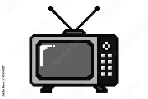 Classic 80s Style Retro Pixel Television, Monochromatic Old TV Graphic Design