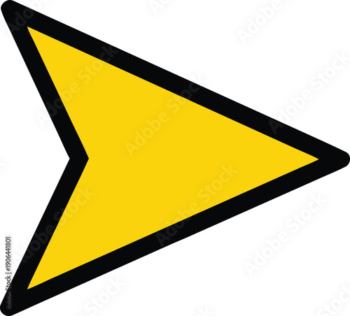A simple graphic depicting a bright yellow arrow pointing towards the right