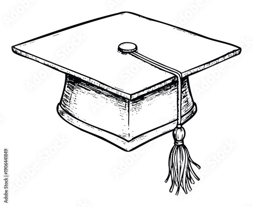 Hand drawn mortarboard, a universal symbol of higher education and graduation ceremonies, perfect for school websites, university brochures, and academic recognition announcements.