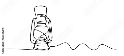 Simple continuous line drawing of an oldfashioned kerosene lantern lamp perfect for evoking a sense of history or light in various graphic applications