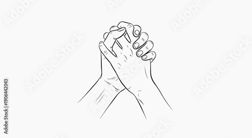 A minimalist line art illustration of two hands clasped together in a symbol of unity and support