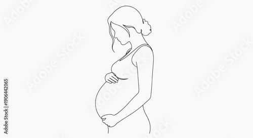 A minimalist line art illustration of a pregnant woman in a serene pose