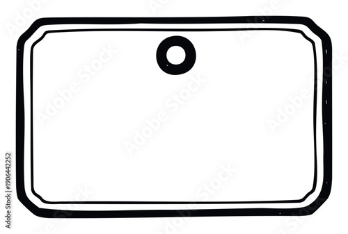 Simple handdrawn rectangular frame with a small hole at the top, perfect for creating customizable tags, labels, or decorative text boxes