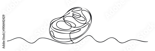 Abstract single line drawing forming an organic bean like shape resting on a subtle wavy ground suitable for modern design projects or minimalist branding