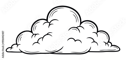 A bold outline comic style cloud graphic perfect for weather applications, childrens books, game assets, and playful branding where a distinct, classic cloud representation is needed