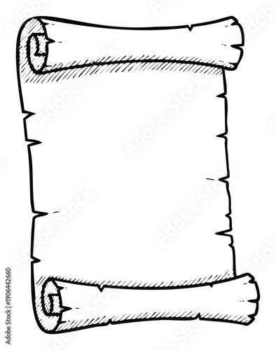 Blank aged parchment paper roll with rough edges, ideal for displaying ancient texts, decorative frames, or custom messages in a classic aesthetic.