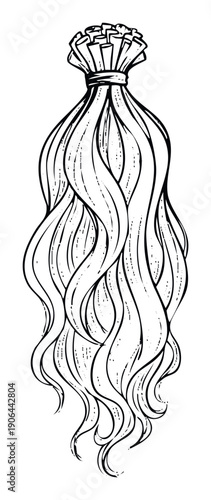 Elegant wavy hair bundle graphic for cosmetology business branding, hair stylist promotional assets, and glamorous beauty industry website graphics or print media