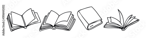 Collection of hand drawn book line art ready for educational materials, literary themed projects, or decorative elements in various digital and print applications