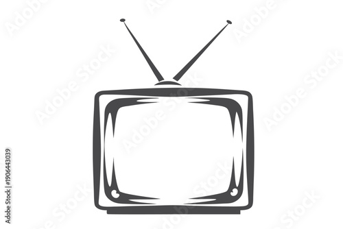Retro pixel art television with antennas, black and white, vintage technology icon.
