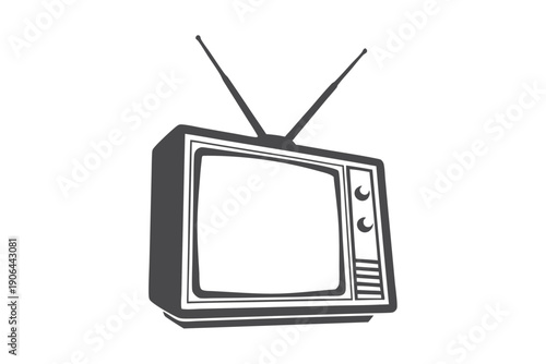 Vintage pixel art TV set with antennas, retro broadcast icon, black and white.